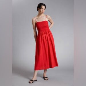 NEW & Other Stories Women's Red Smocked Bodice Maxi Dress